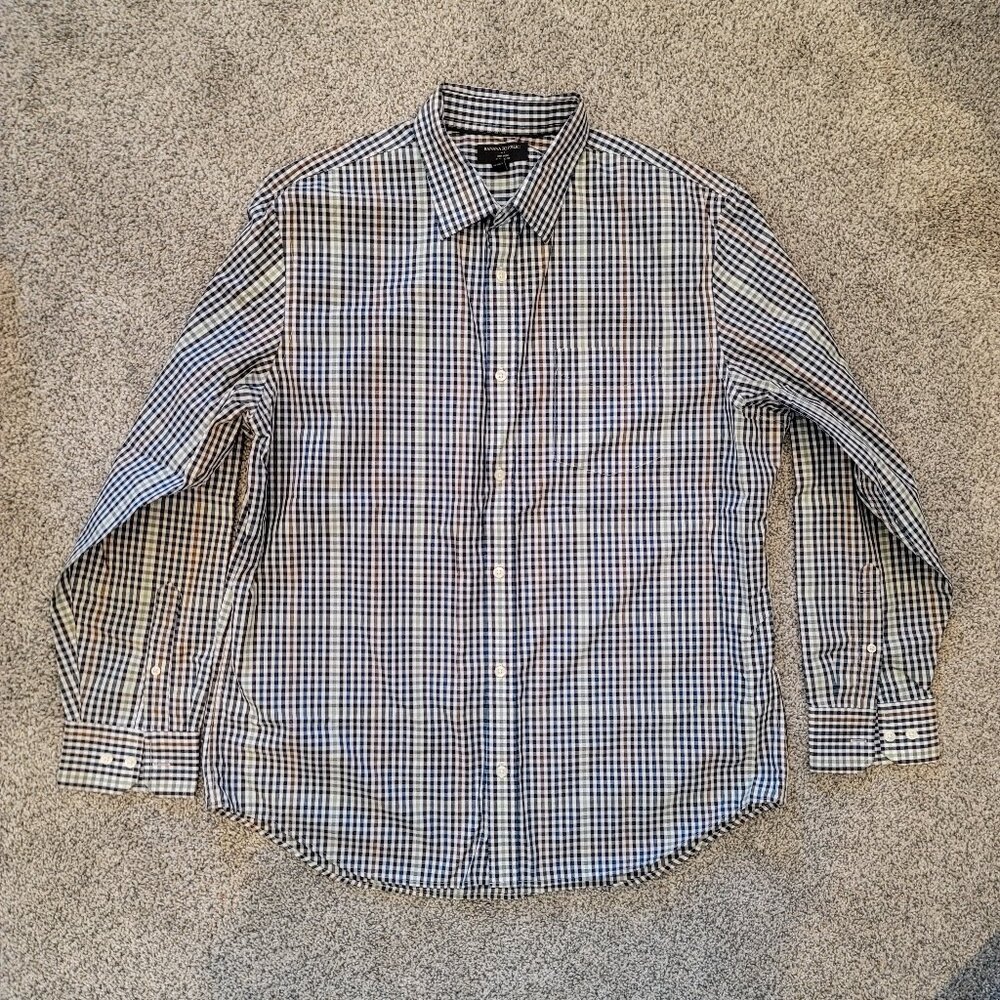 Banana Republic Button Up Shirt Men XL 17-17.5 Plaid Long Sleeve Classic…